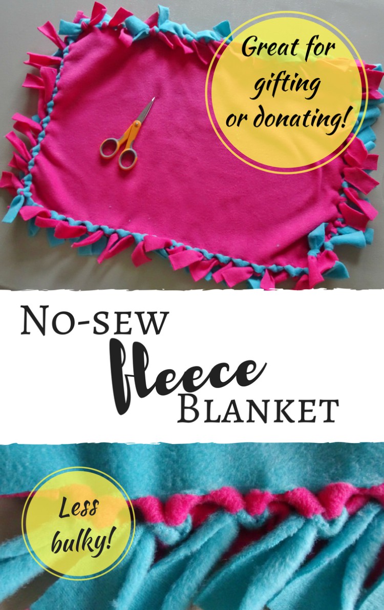 No-sew fleece blanket great for gifting or donating. Less bulky!